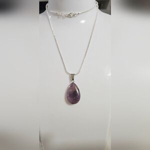 Natural Amethyst Purple Teardrop Pendant Necklace Item 02